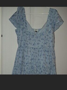 American Eagle Outfitters Light Blue Mini Dress with Navy Floral Print